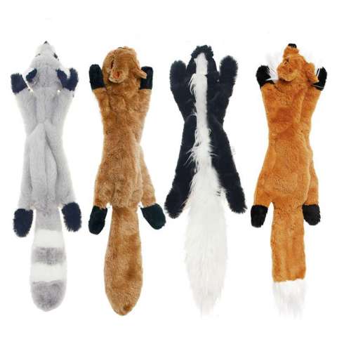 New Durable Pet toy No Stuffing Raccoon Squirrel Skunk Fox Squeaky Plush Chew Dog Toy